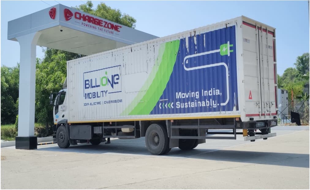 BillionE Mobility electric truck at ChargeZone DC fast charging station